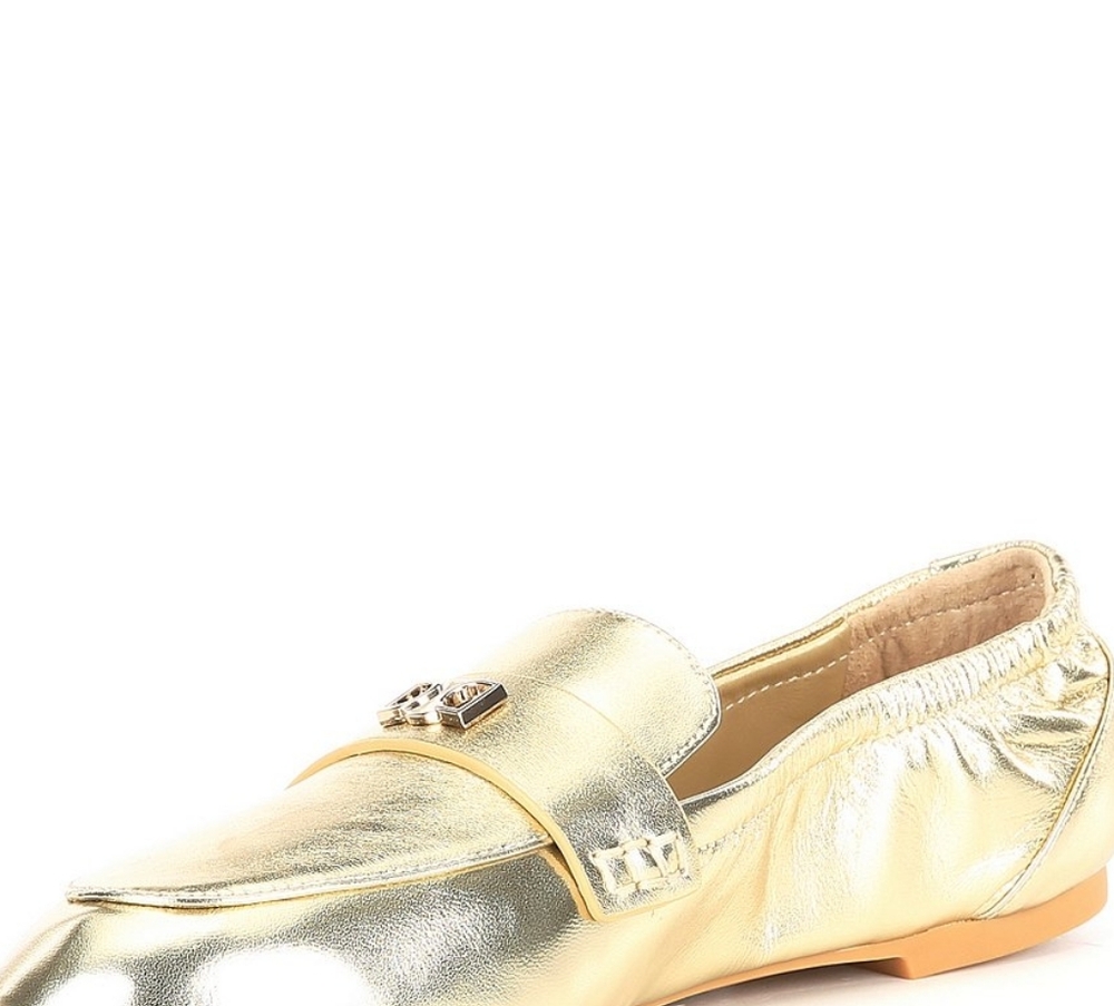 Deltan Women's James Gold Leather Logo Hardware Loafers Size 6 - Picture 5 of 8